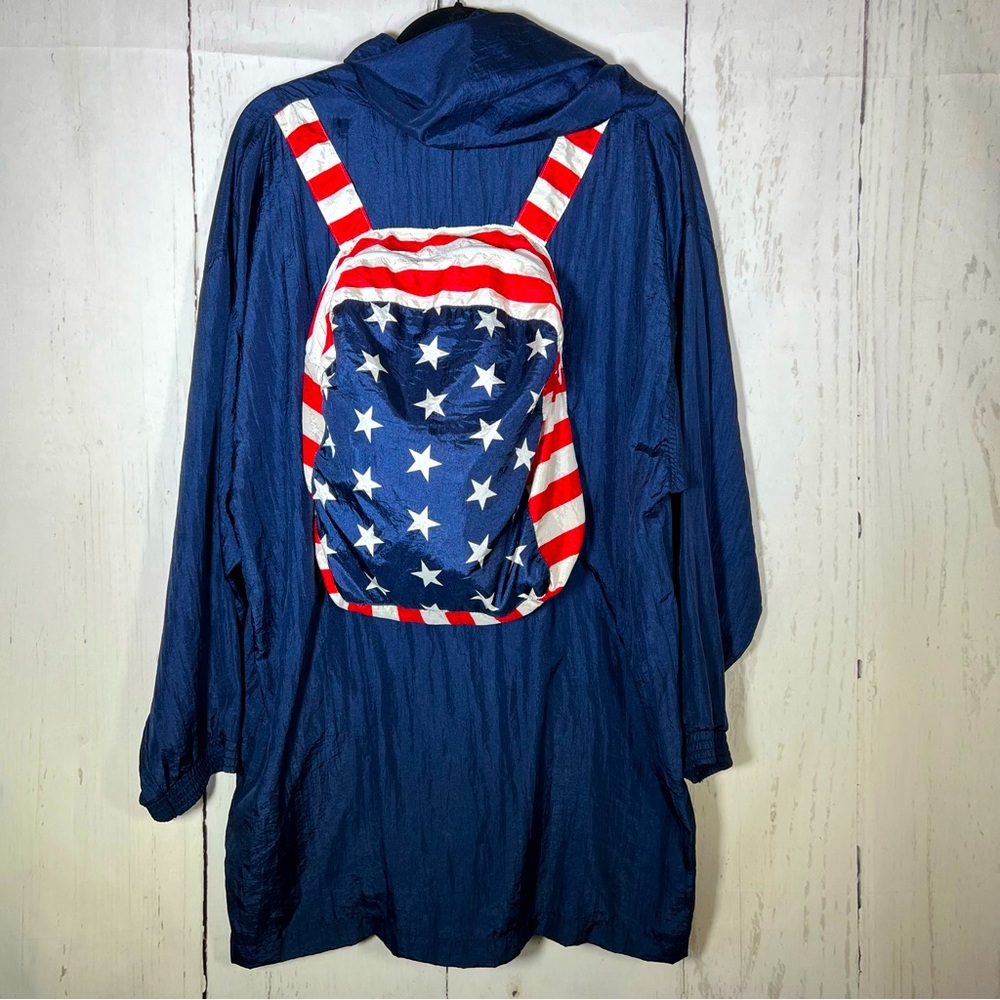 Vintage Solare Sporta USA Flag Built in Packable Backpack Windbreaker Jacket M